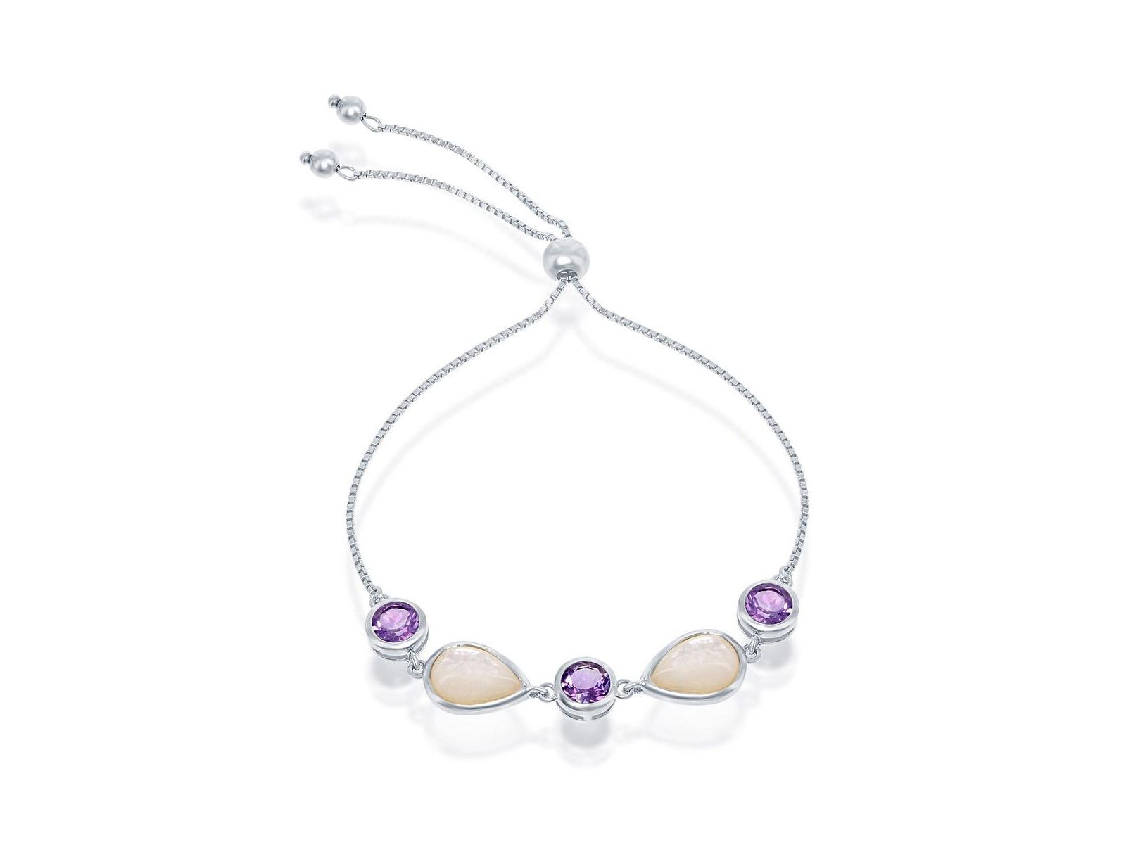 Браслет Simona Sterling Silver Amethyst and Mother of Pearl Adjustable Bolo