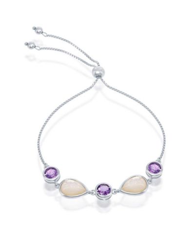 Simona Sterling Silver Amethyst and Mother of Pearl Adjustable Bolo Bracelet