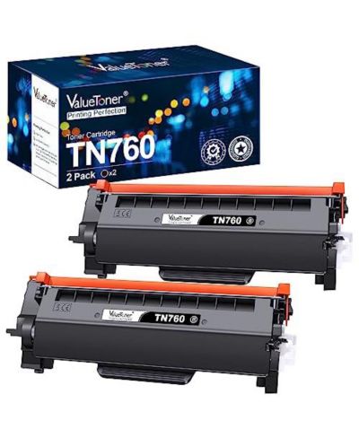 Valuetoner TN760 High-Yield Toner Cartridge for Brother Printers, 2-Pack