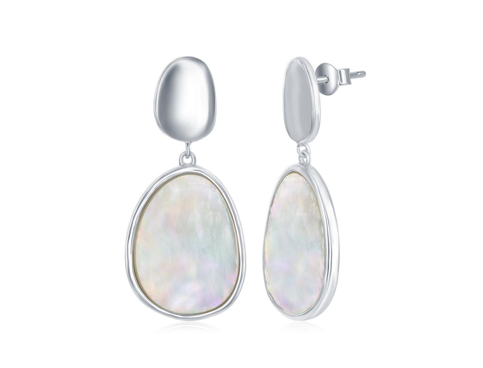 Серьги Simona Sterling Silver Shiny Oval Disc и перламутр