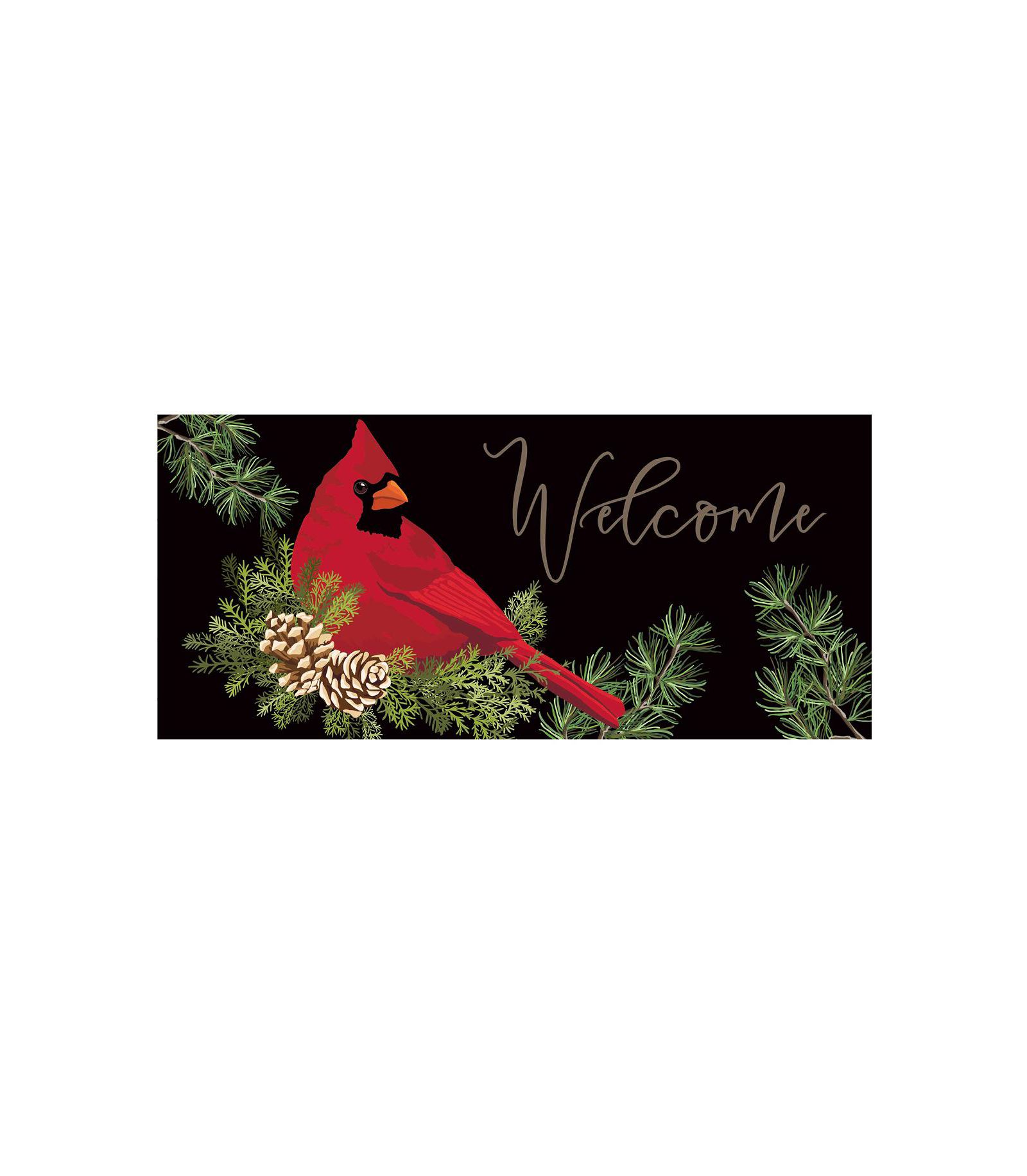 Sassafras Cardinal and Evergreen Front Door Mat Indoor Outdoor  22"x10"