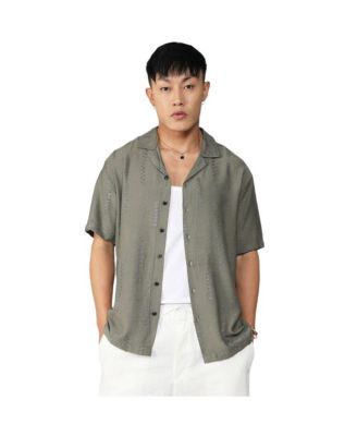 Cahoot Men's Campus Sutra Olive Green Embroidered Twist Shirt