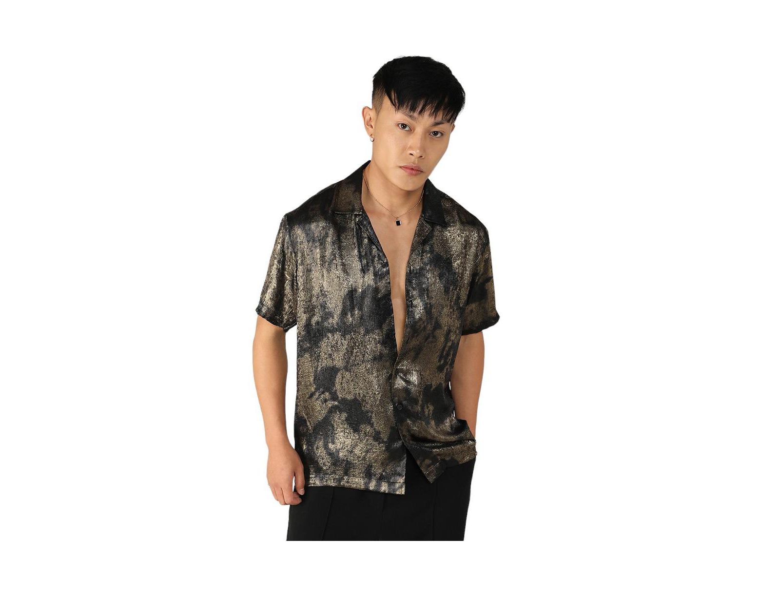 Рубашка Campus Sutra Men's Midnight Black & Metallic Gold Ombre
