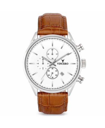 Vincero Silver Men's Chrono S2 40mm Chronograph Italian Leather Strap Watch