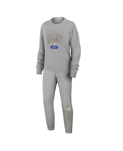 WEAR by Erin Andrews Women's Heather Gray Los Angeles Rams Knit Long Sleeve Tri-Blend T-Shirt & Pants Sleep Set