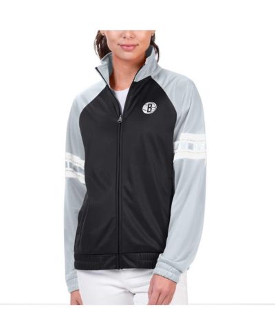 G-III 4Her by Carl Banks Women's Black Brooklyn Nets Main Player Raglan Rhinestone Full-Zip Track Jacket