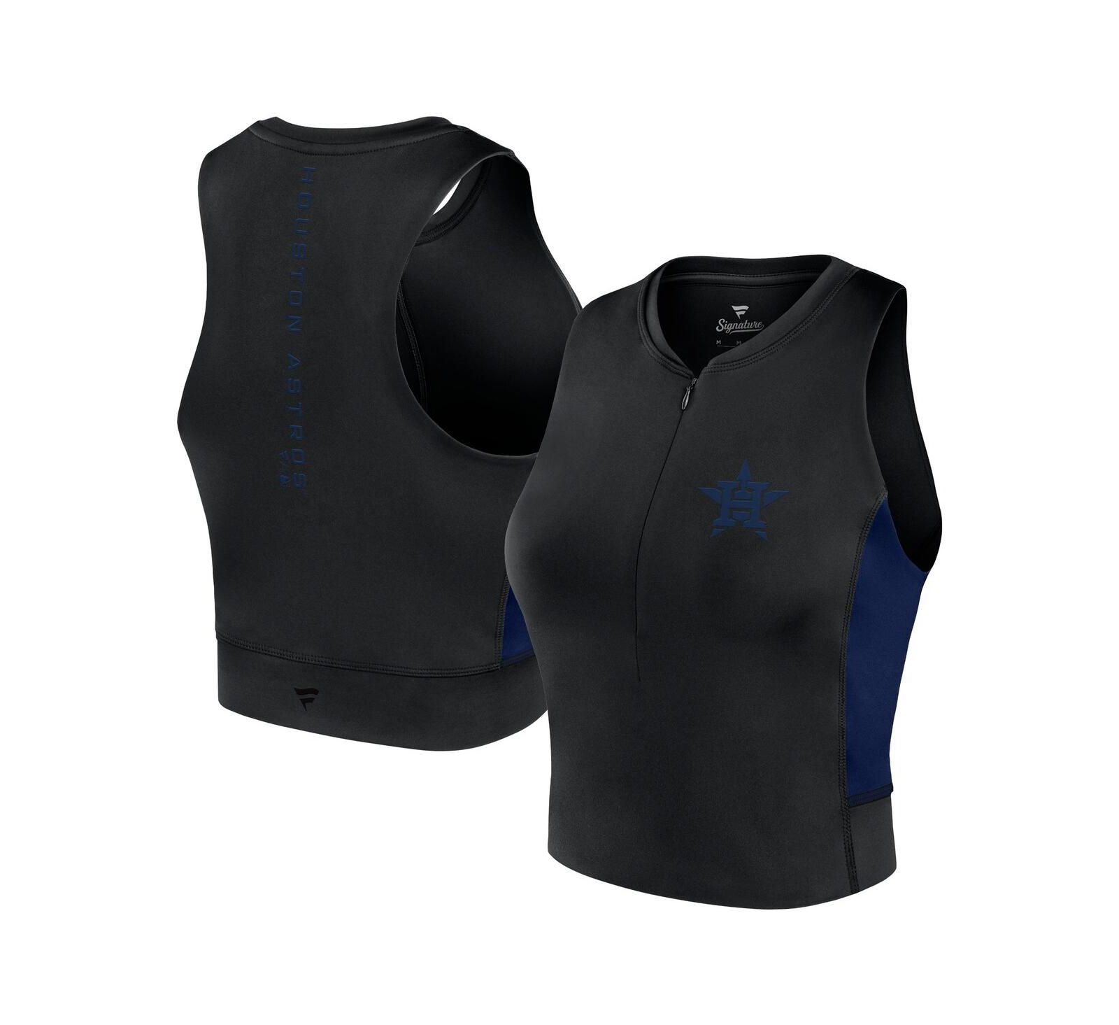 Женский облегающий спортивный топ Fanatics Black Houston Astros Studio Half-Zip Gym Tank Top