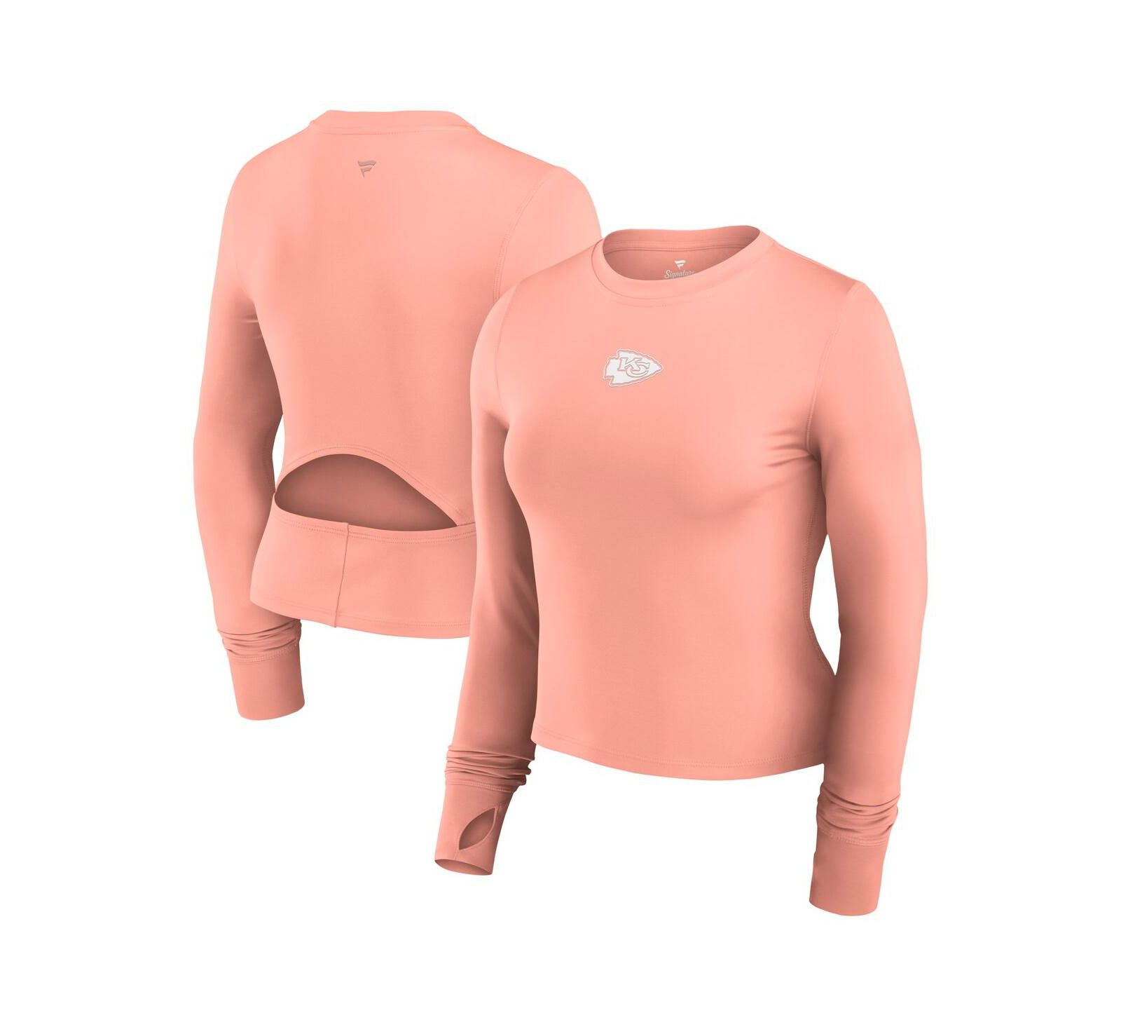 Fanatics Women's Coral Kansas City Chiefs Studio Fitted Long Sleeve Gym Top