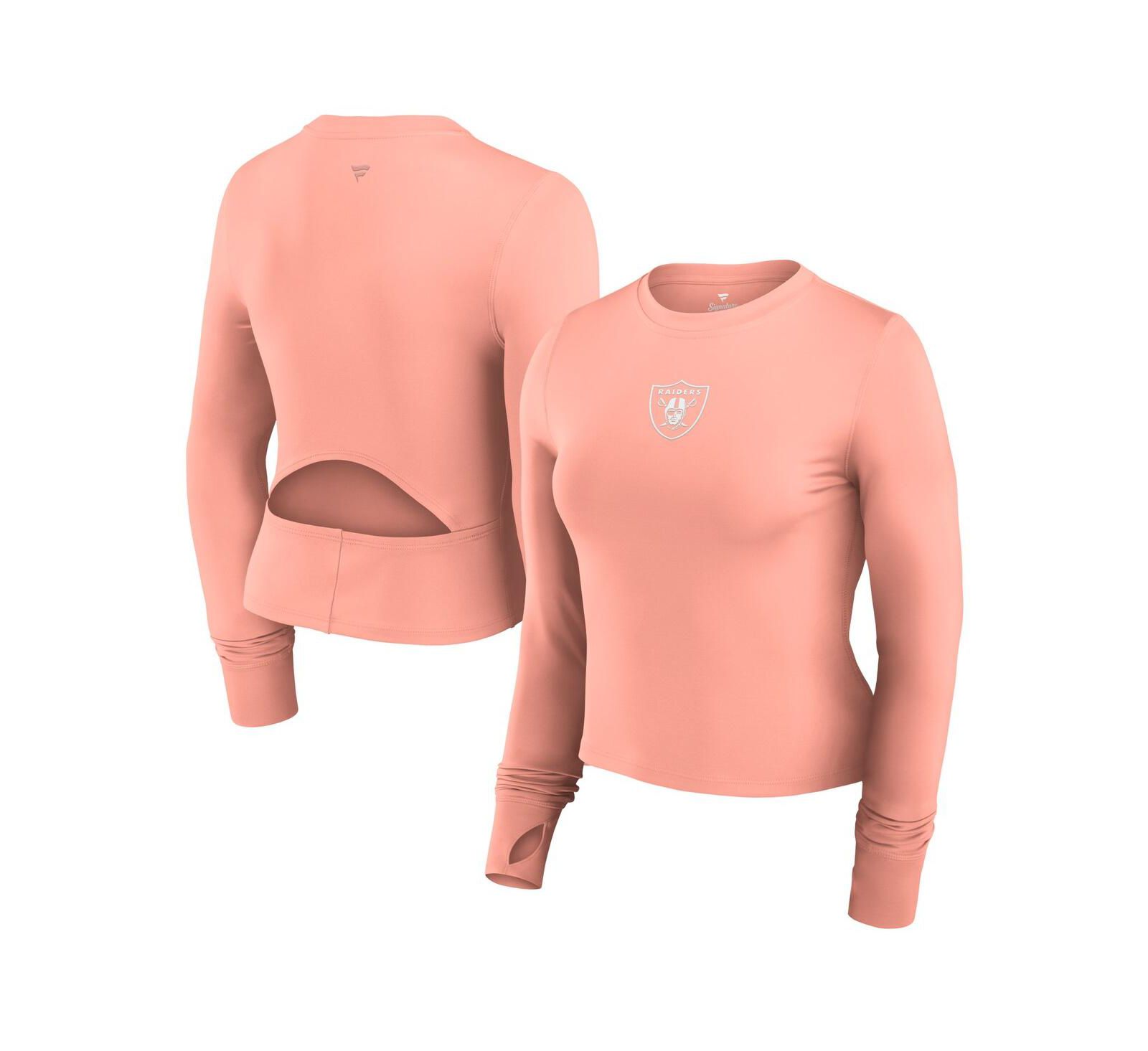Fanatics Women's Coral Las Vegas Raiders Studio Fitted Long Sleeve Gym Top
