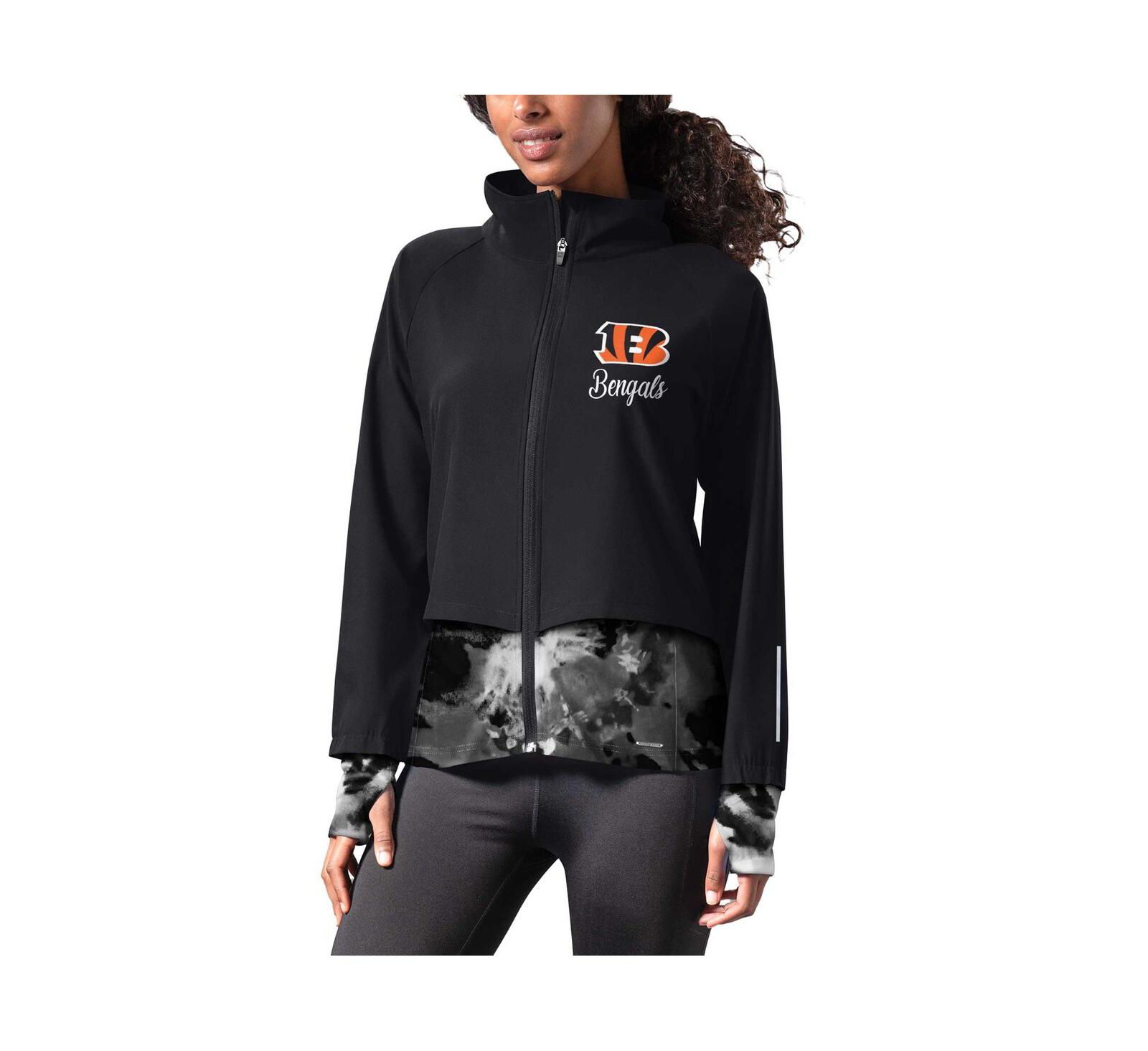 MSX by Michael Strahan Women's Black Cincinnati Bengals Grace Raglan Full-Zip Running Jacket