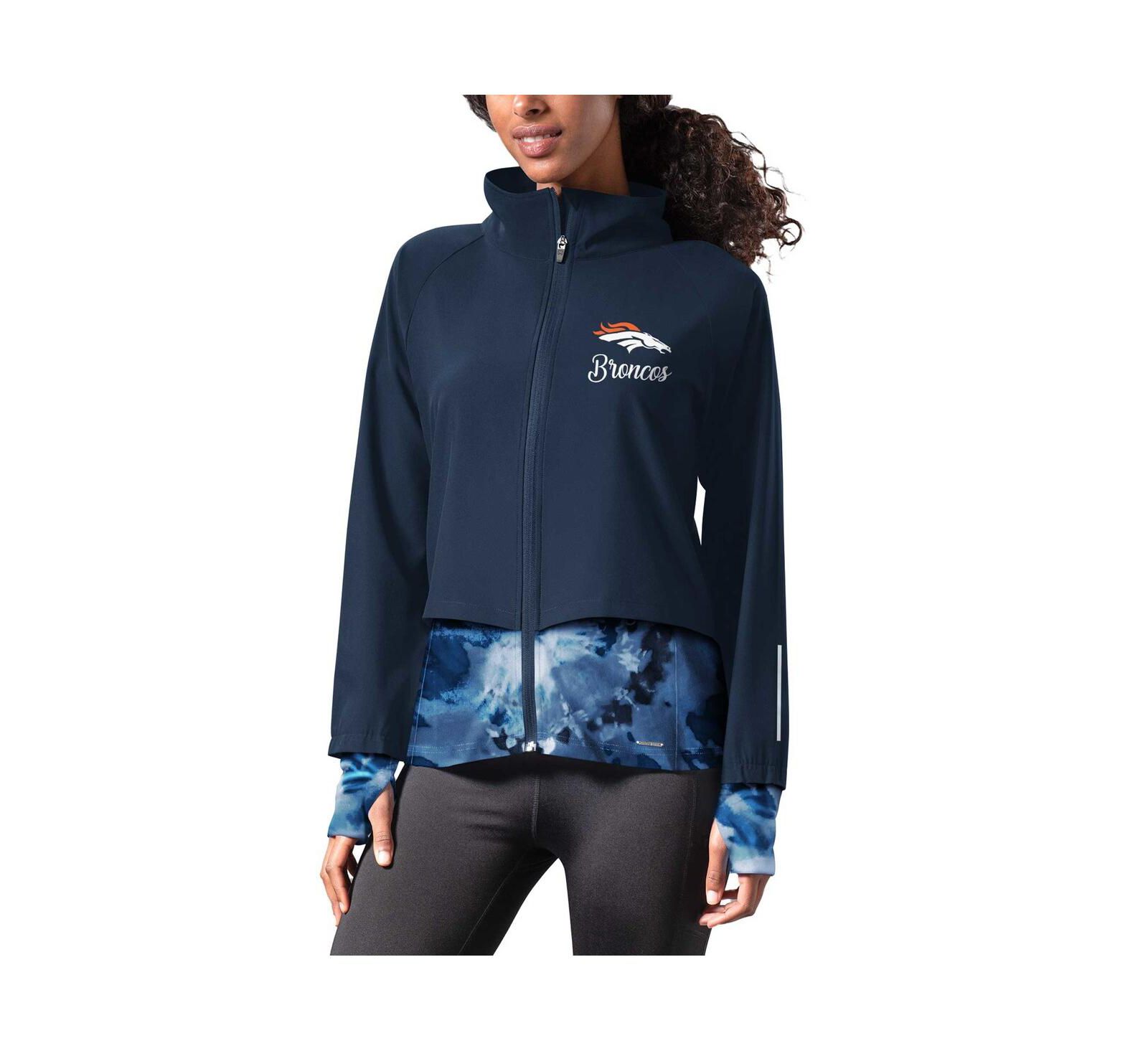 MSX by Michael Strahan Women's Navy Denver Broncos Grace Raglan Full-Zip Running Jacket