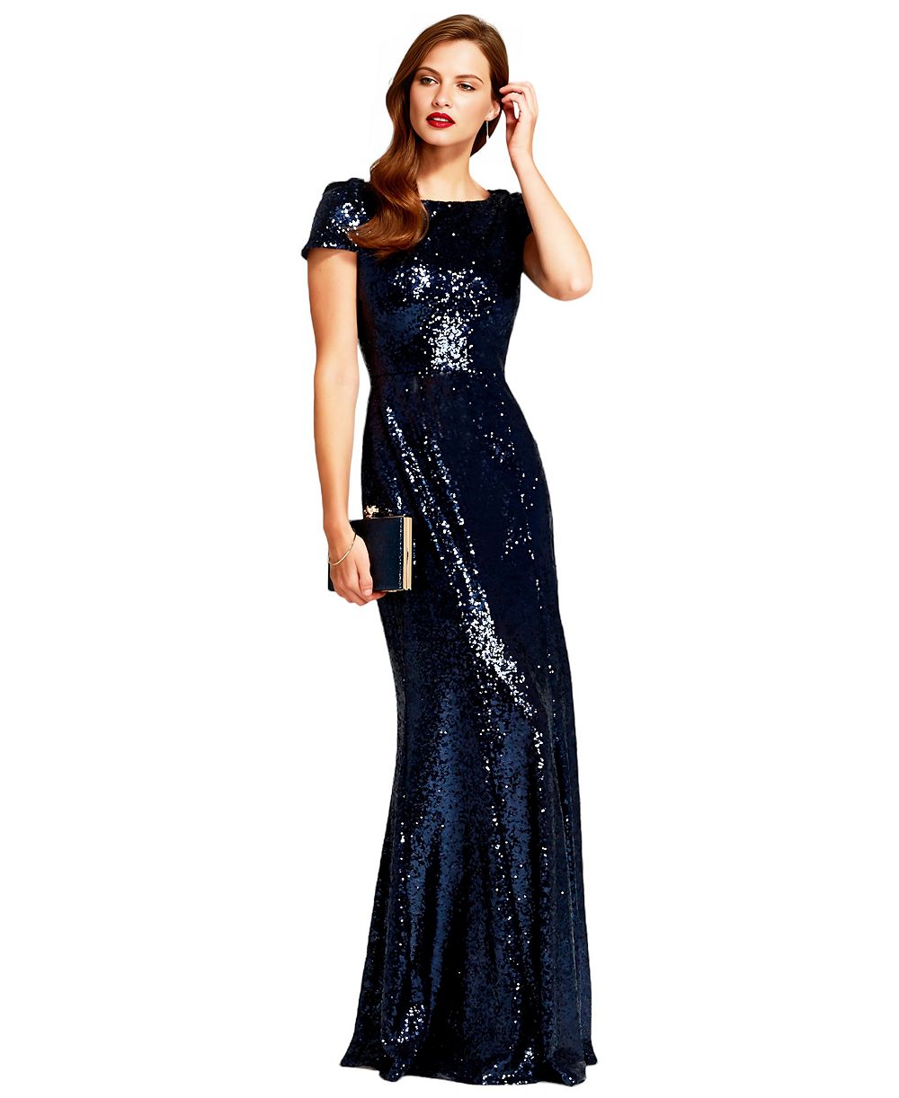 HotSquash London Women's Mermaid Shape Sequin Gown with Cowl Back