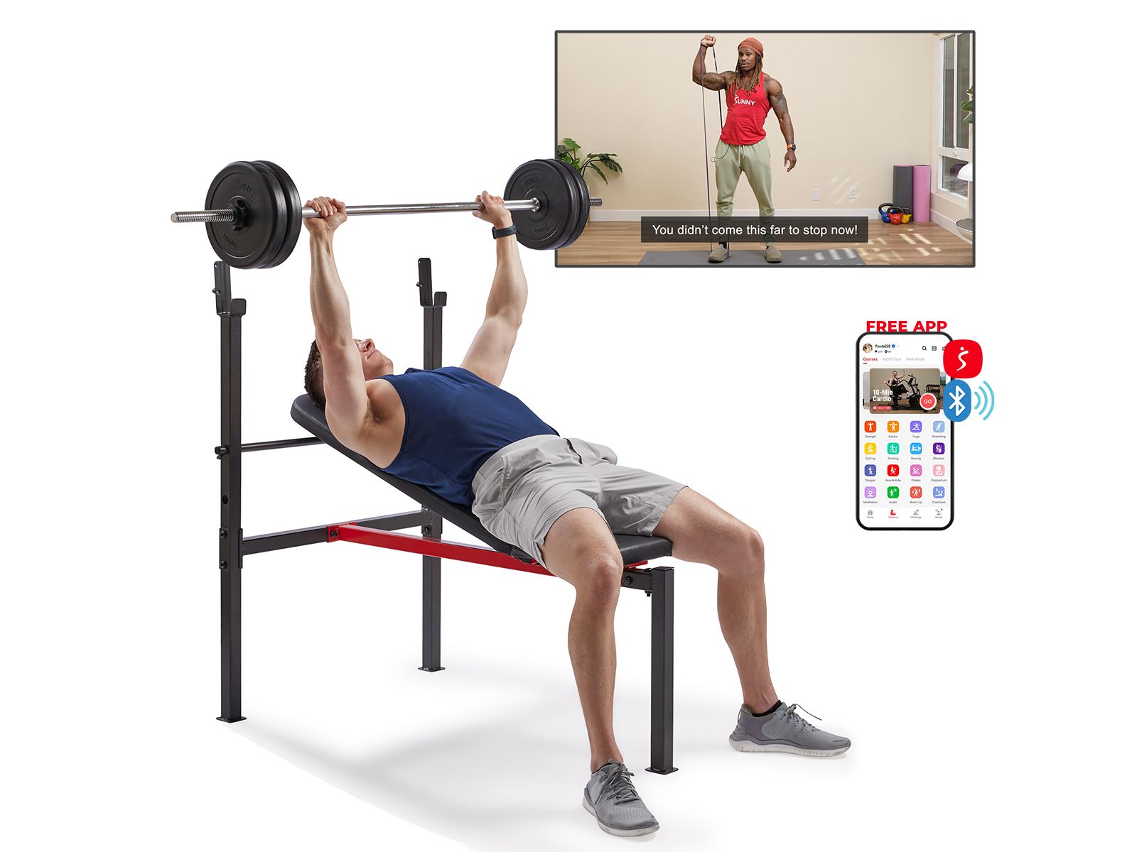 Sunny Health & Fitness Adjustable Standard Incline Weight Bench, Bench Press with Barbell Rack