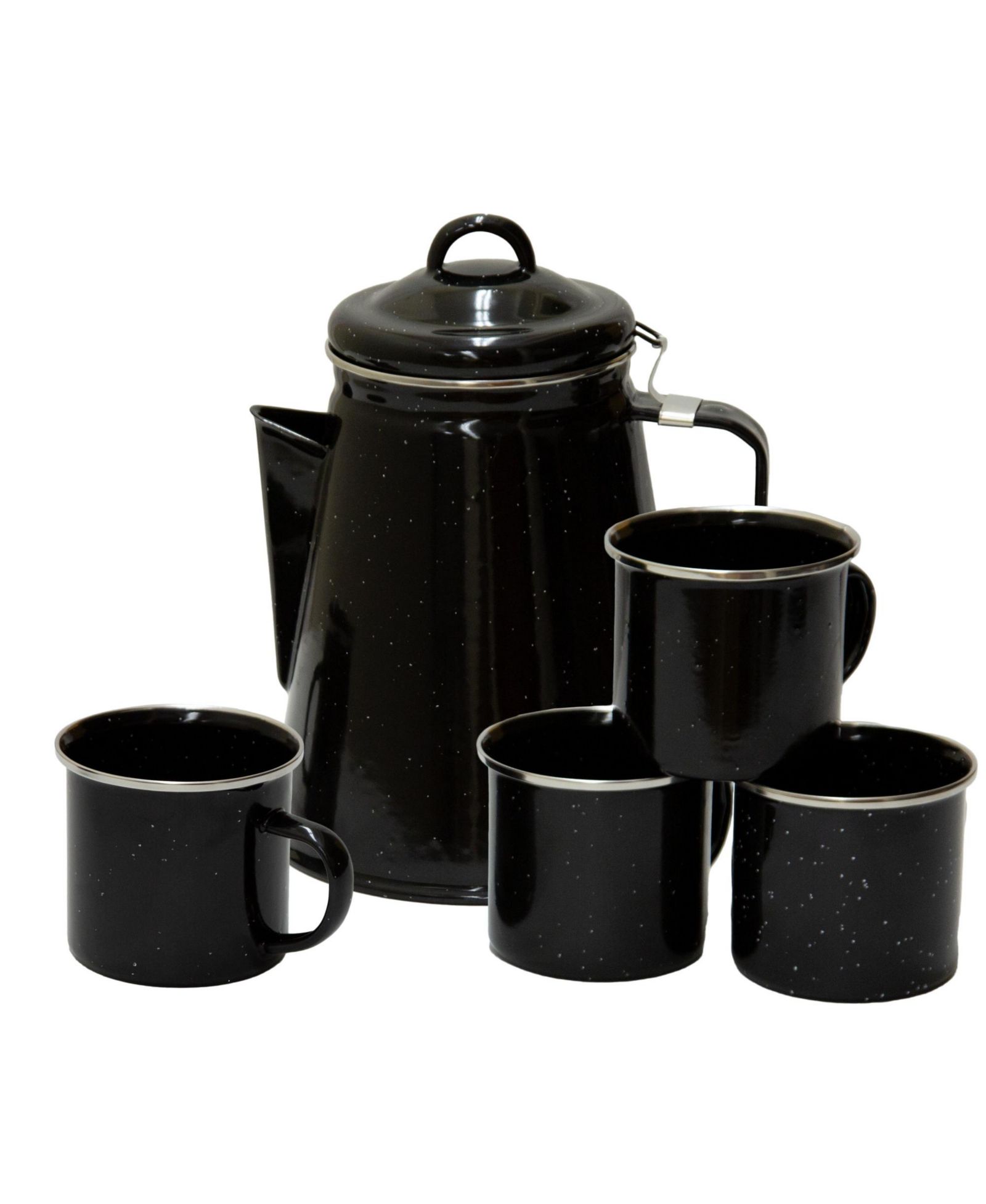 Набор Stansport Enamel Percolator Coffee Pot и 4 Mug Set - Black