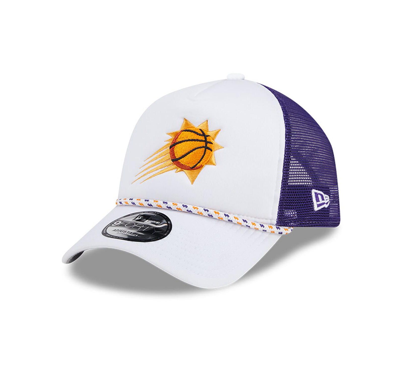 New Era Men's White/Purple Phoenix Suns Court Sport Foam A-Frame 9FORTY Adjustable Trucker Hat