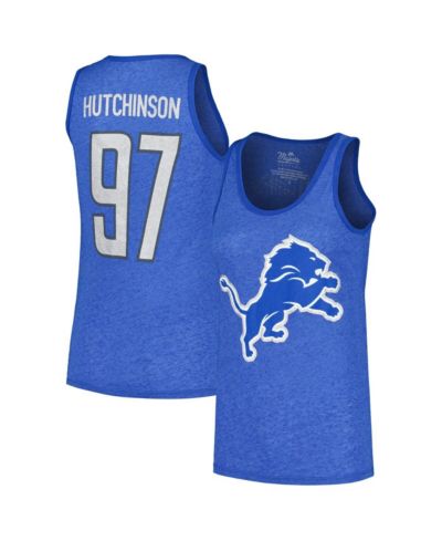 Majestic Women's Aidan Hutchinson Heather Blue Detroit Lions Name & Number Tri-Blend Tank Top