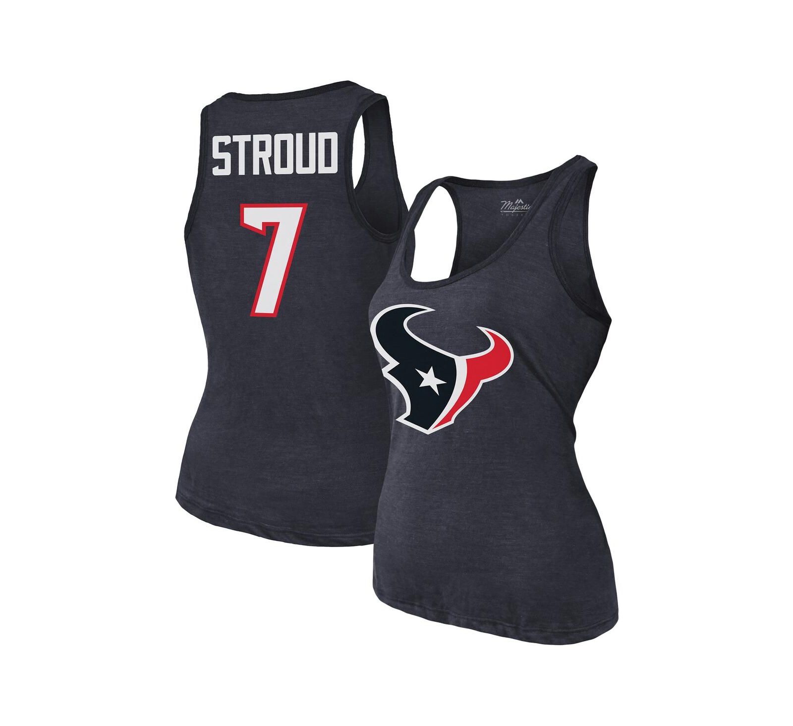 Majestic Женский топ Majestic C.J. Stroud Navy Houston Texans Name & Number Tri-Blend Tank Top