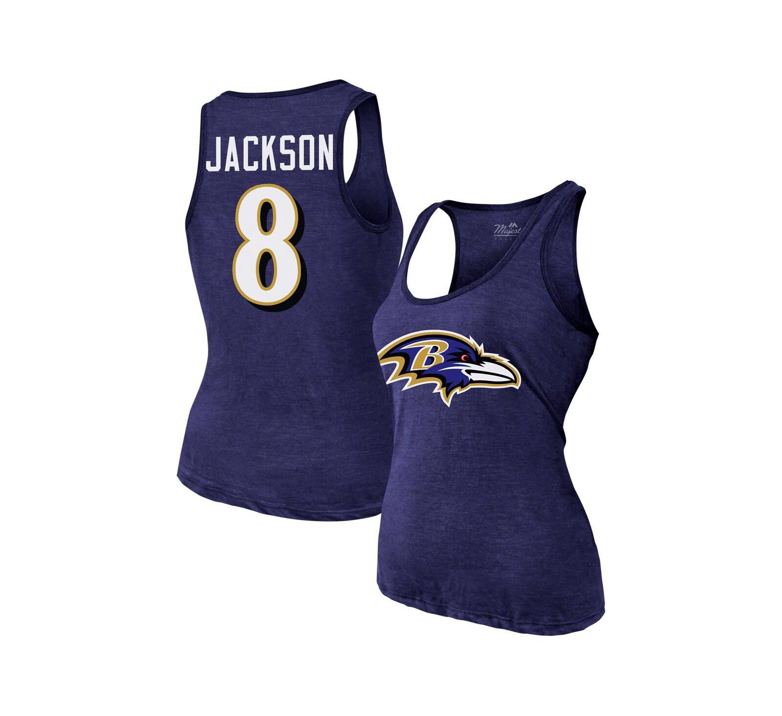 Женский топ Majestic Lamar Jackson Purple Baltimore Ravens Name & Number Tri-Blend Tank Top