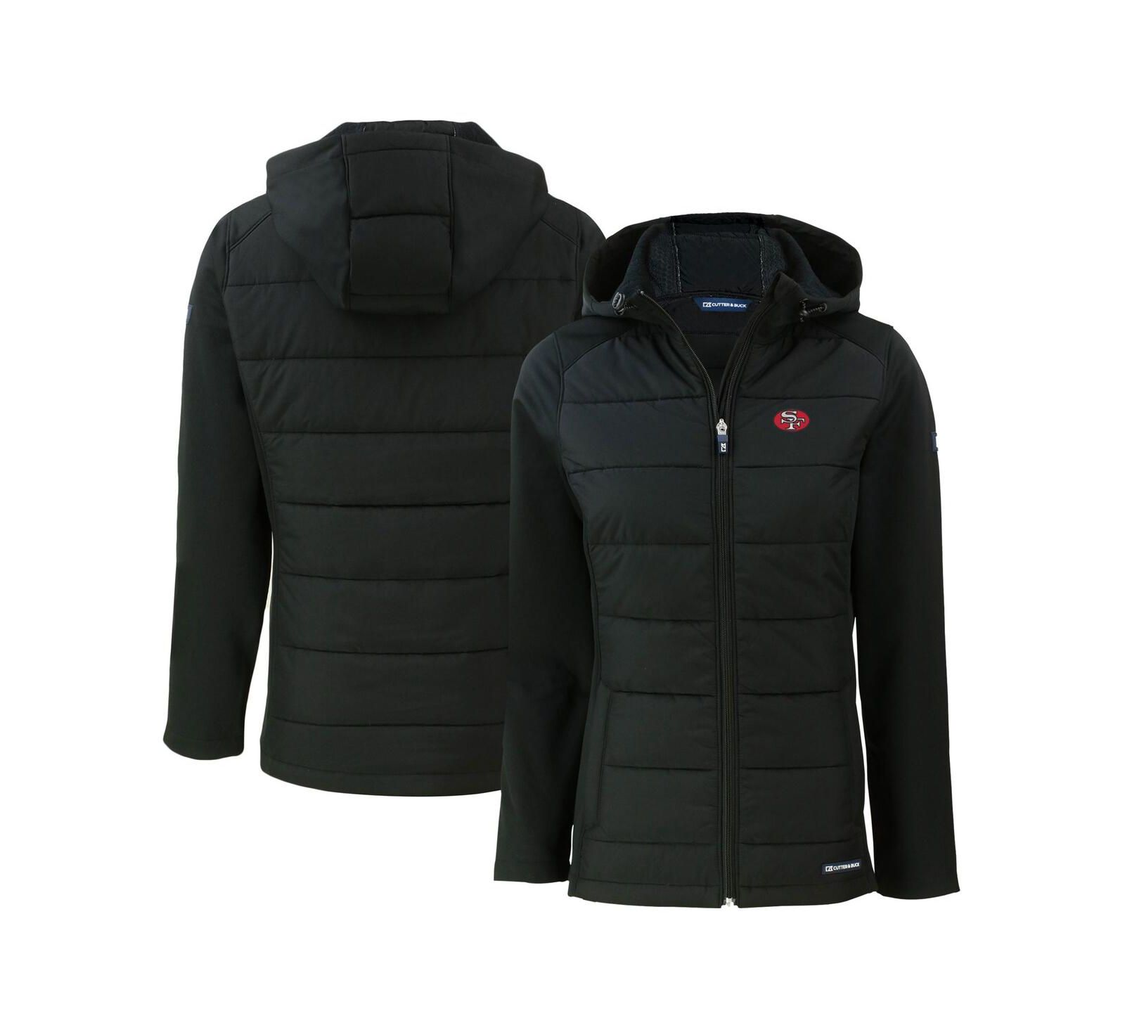 Cutter & Buck Women's Black San Francisco 49ers Throwback Evoke Hybrid Eco Softshell Full-Zip Hoodie Jacket