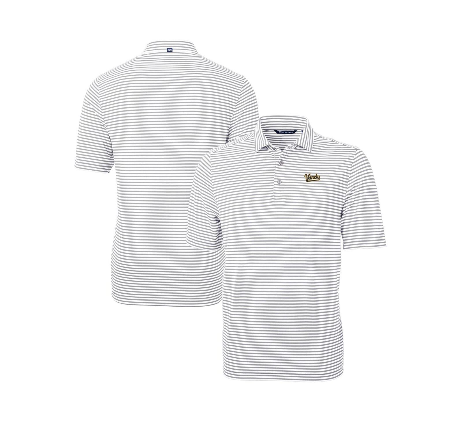 Cutter & Buck Men's Gray/White Vanderbilt Commodores Vault DryTec Virtue Eco Pique Stripe Polo