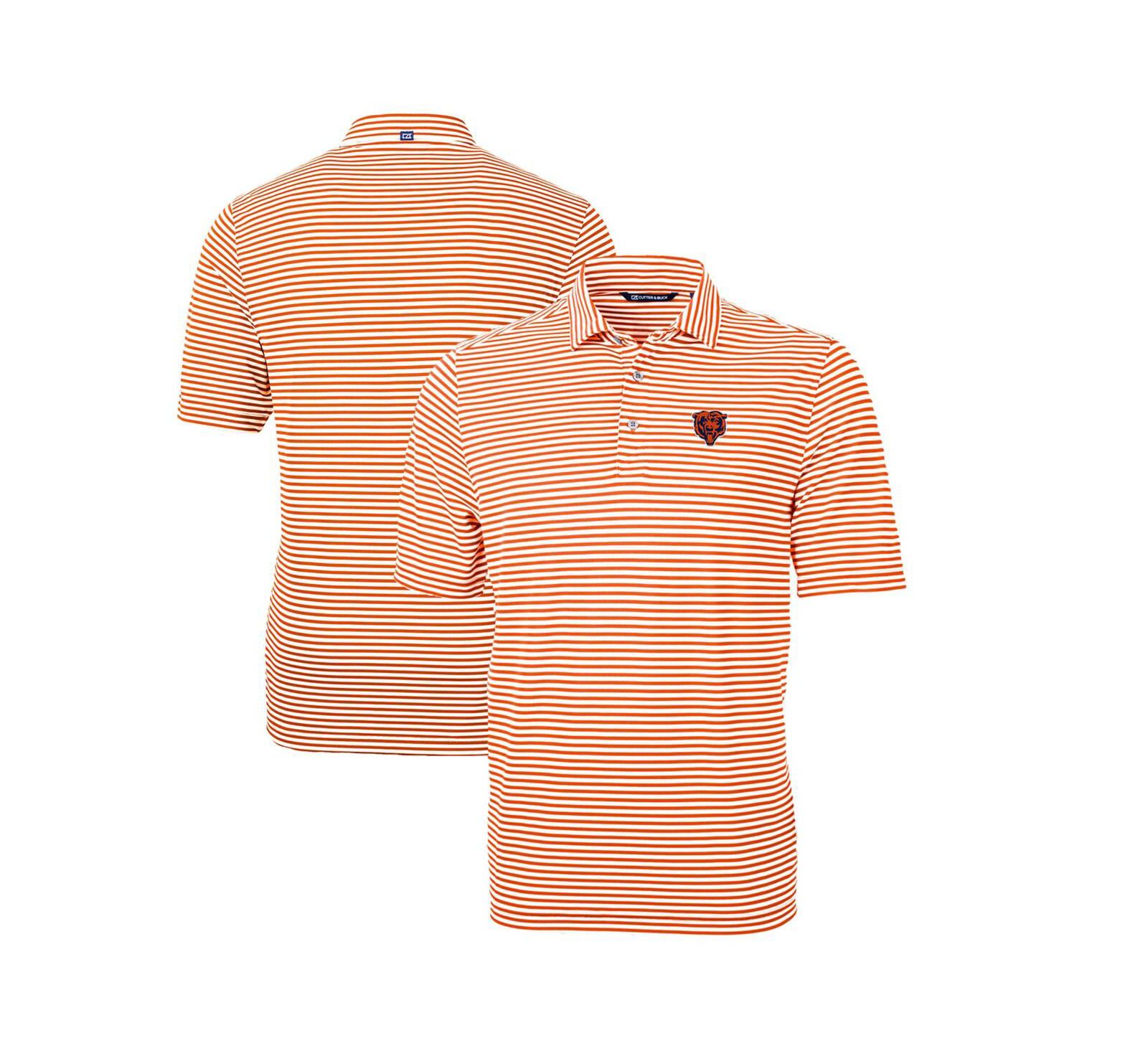 Cutter & Buck Men's Orange Chicago Bears Throwback Logo Virtue Eco Pique Stripe Polo