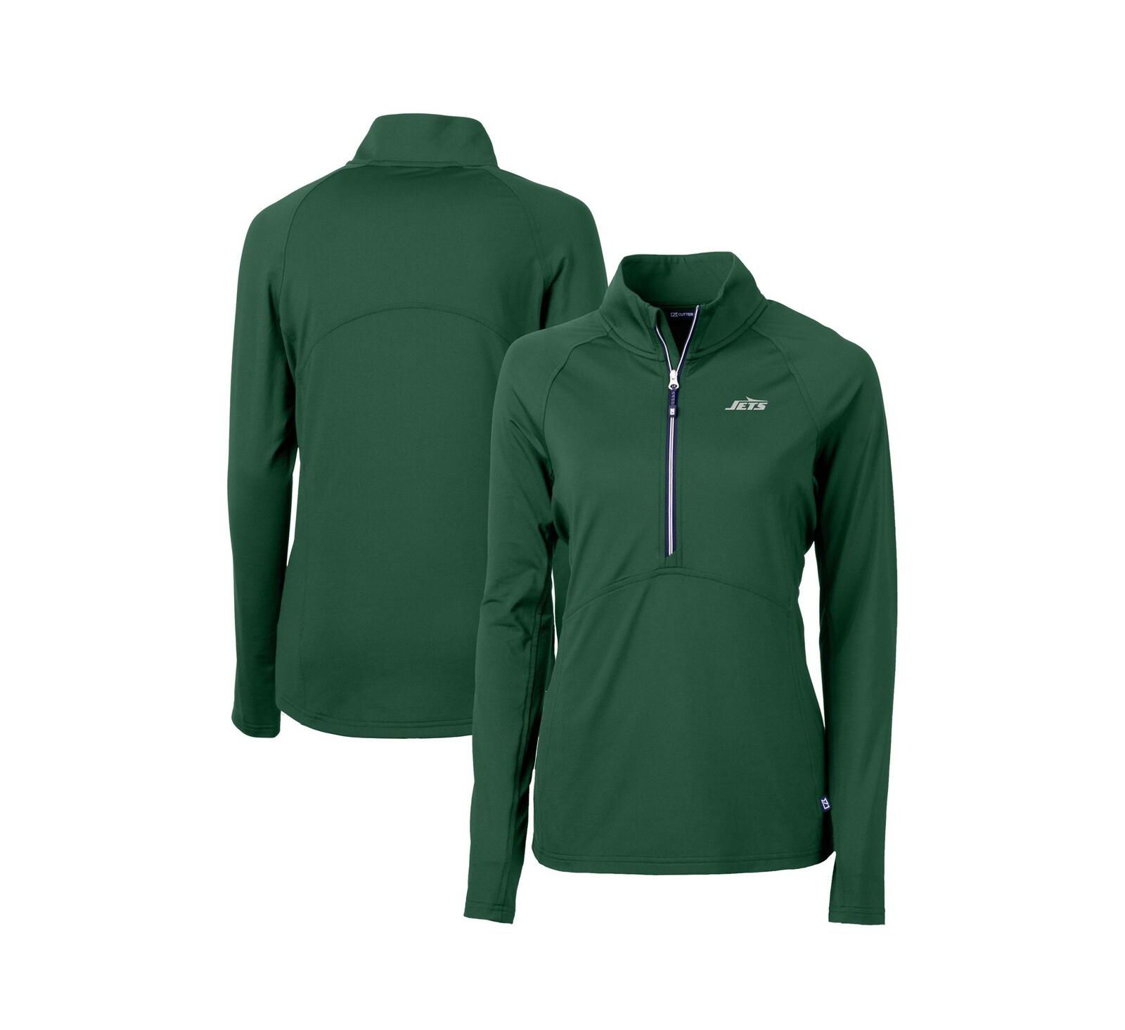 Cutter & Buck Женский топ с половинчатой молнией DryTec Adapt Eco Knit Stretch, Hunter Green, с логотипом New York Jets