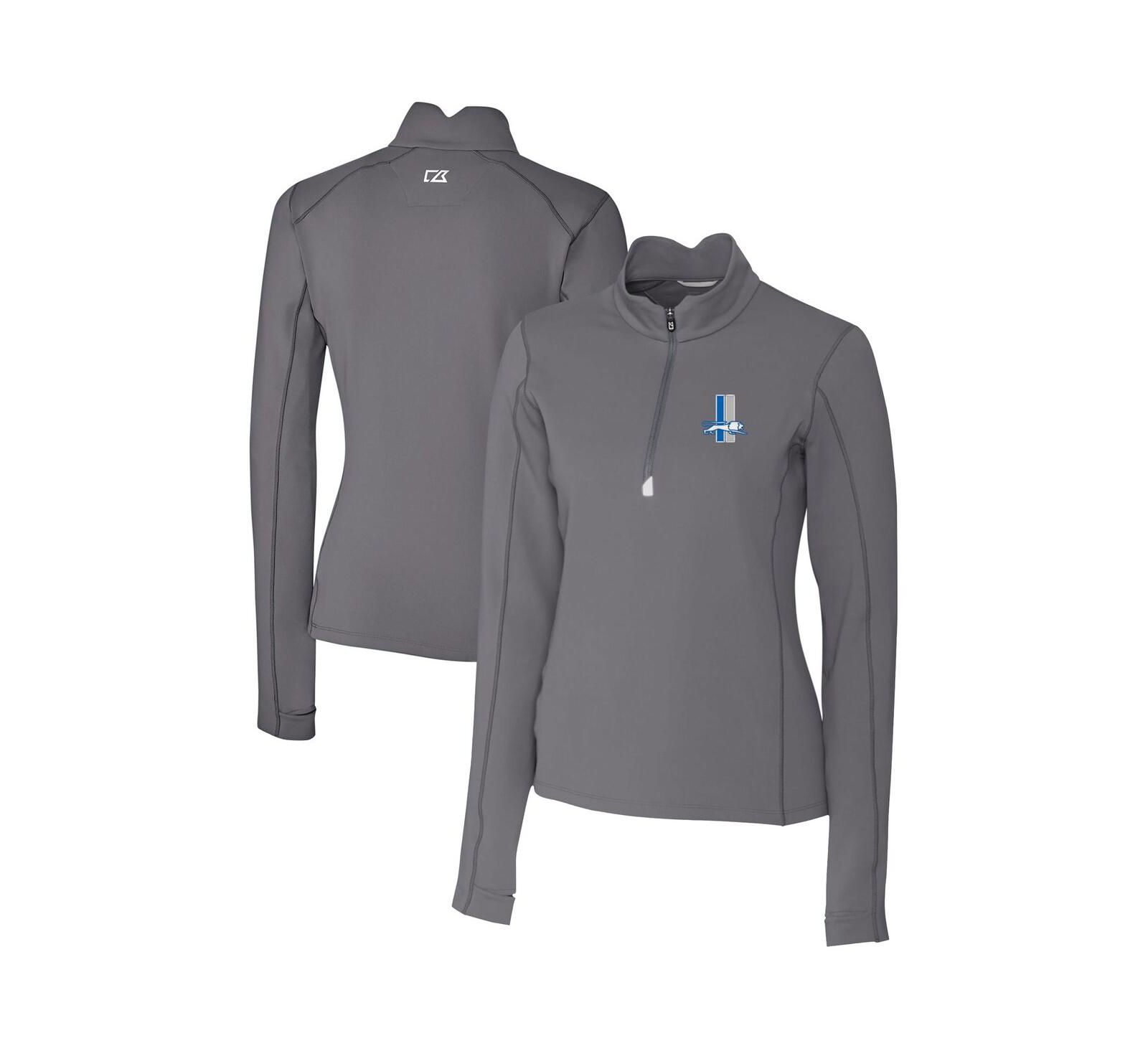 Мужской джемпер Cutter & Buck Women's Steel Detroit Lions Throwback Logo Traverse Stretch Quarter-Zip Pullover Top
