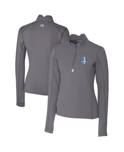 Мужской джемпер Cutter & Buck Women's Steel Detroit Lions Throwback Logo Traverse Stretch Quarter-Zip Pullover Top