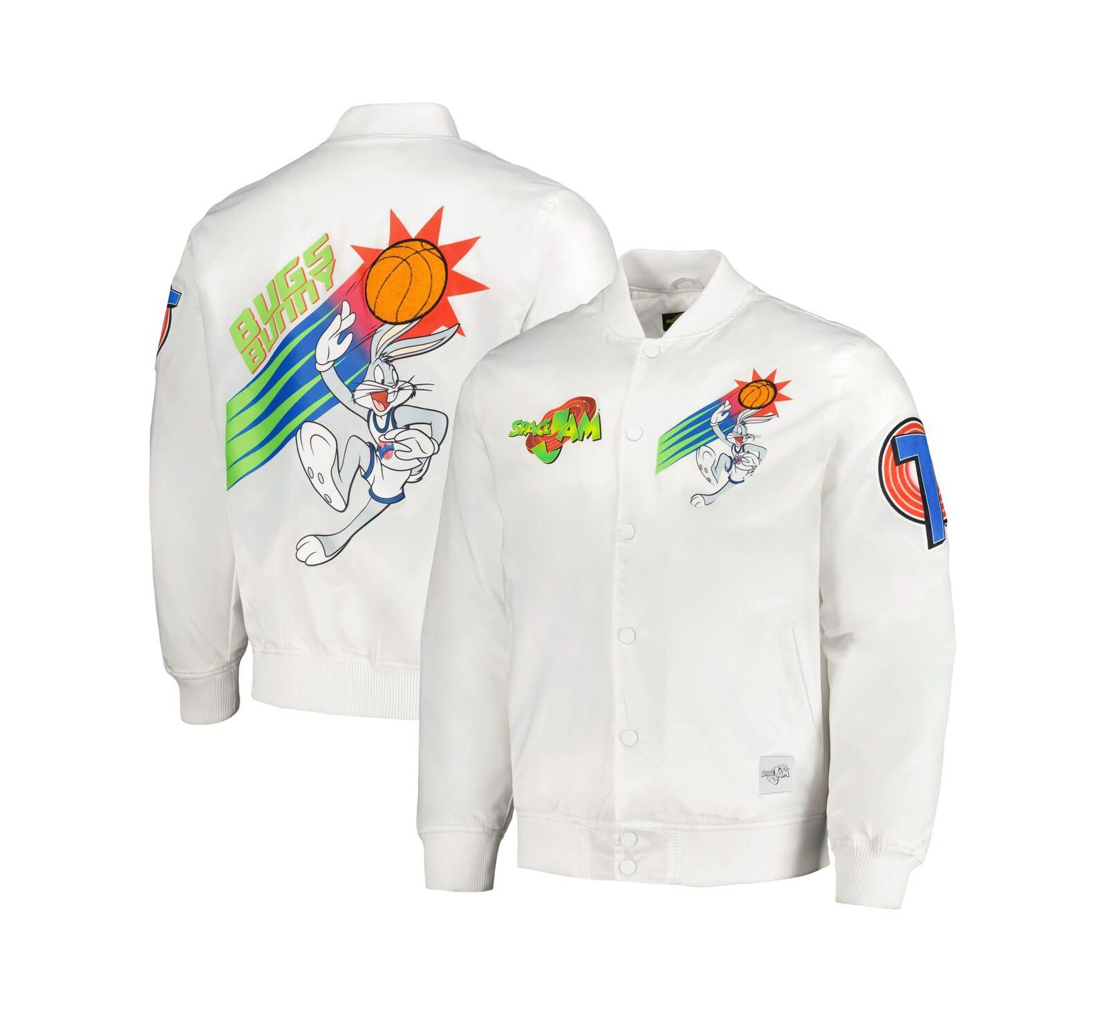 Freeze Max Men's White Looney Tunes Graphic Satin Full-Snap Jacket