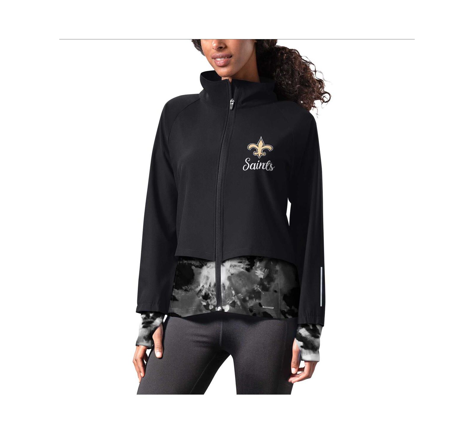 MSX by Michael Strahan Women's Black New Orleans Saints Grace Raglan Full-Zip Running Jacket