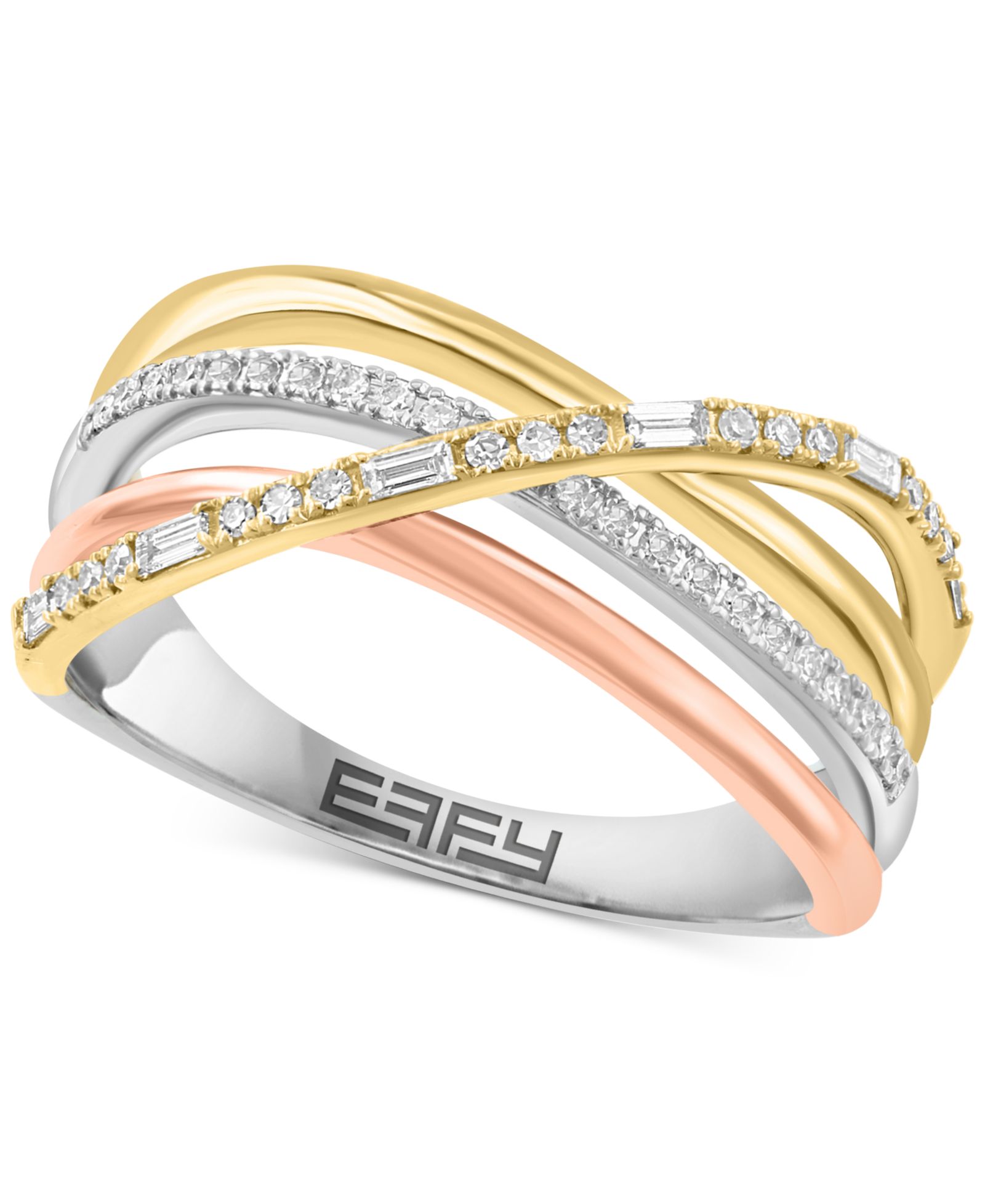 Кольцо EFFY® Diamond Round & Baguette Crossover Statement (1/4 ct. t.w.) из 14k трехцветного золота
