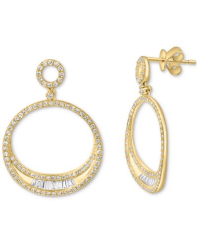 Серьги-подвески EFFY® Diamond Round & Baguette Open Circle Drop Earrings в золоте 14k