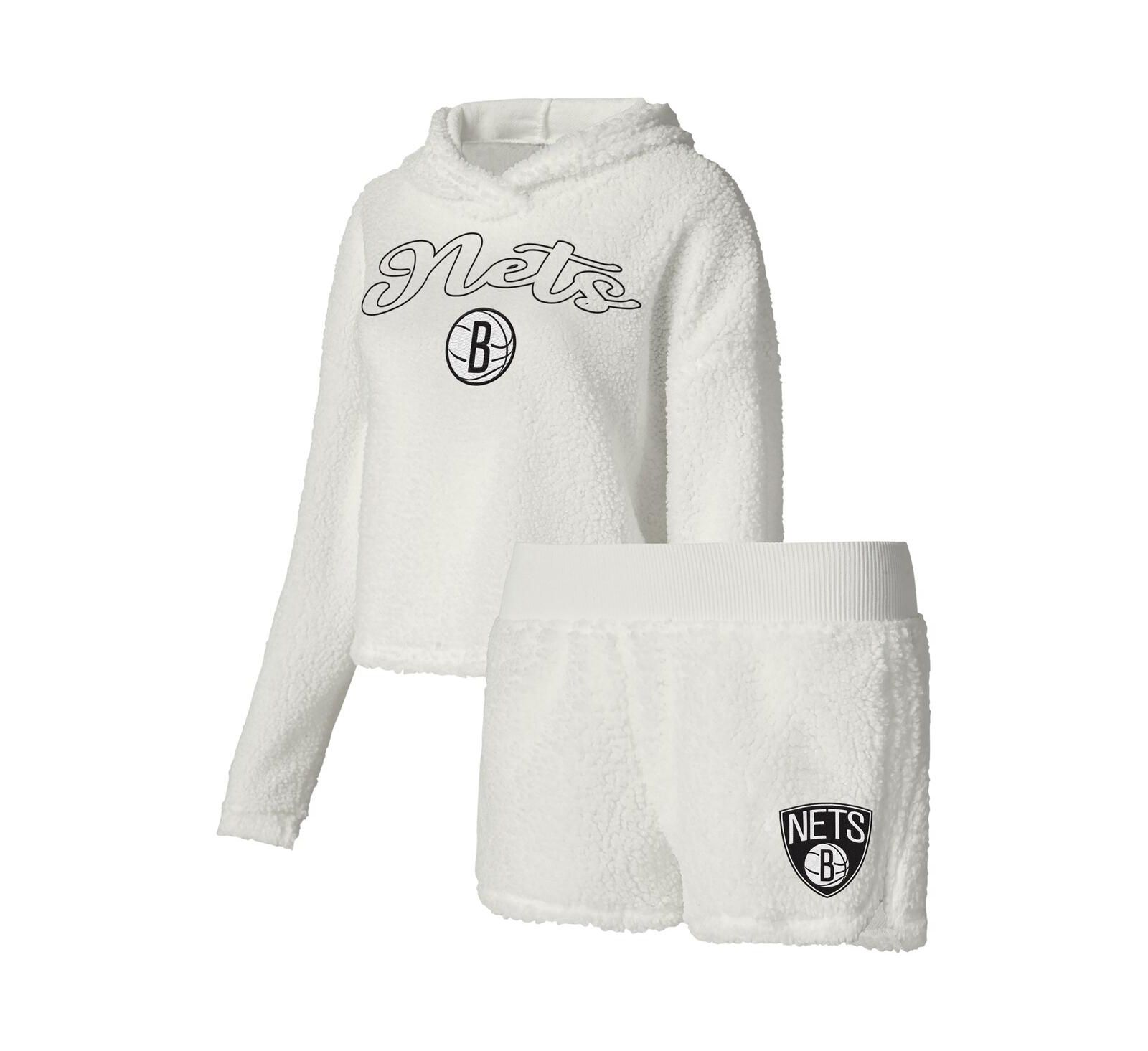 Женский комплект College Concepts Brooklyn Nets: худи с длинным рукавом и шорты, кремовый