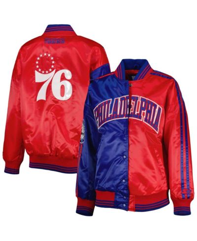 Starter Women's Royal/Red Philadelphia 76ers Split Colorblock Satin Full-Snap Varsity Jacket