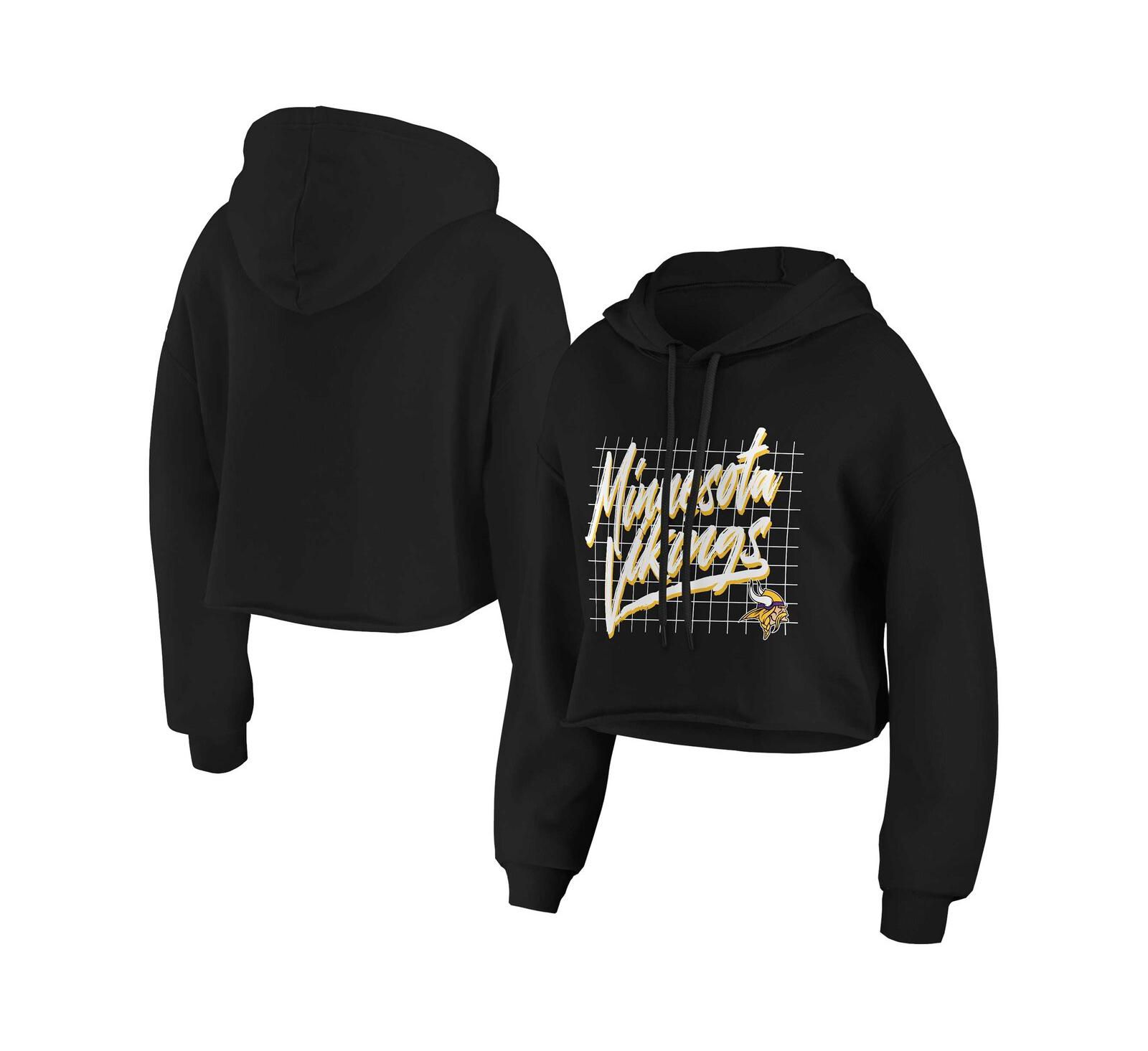 Женский укороченный худи WEAR by Erin Andrews Black Minnesota Vikings Domestic Cropped Pullover