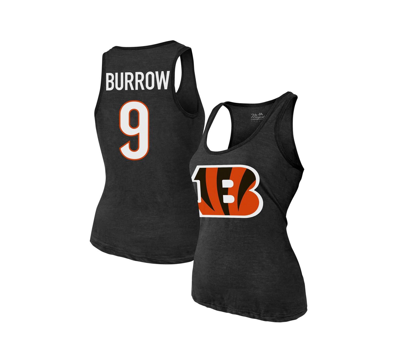 Majestic Women's Joe Burrow Black Cincinnati Bengals Name & Number Tri-Blend Tank Top