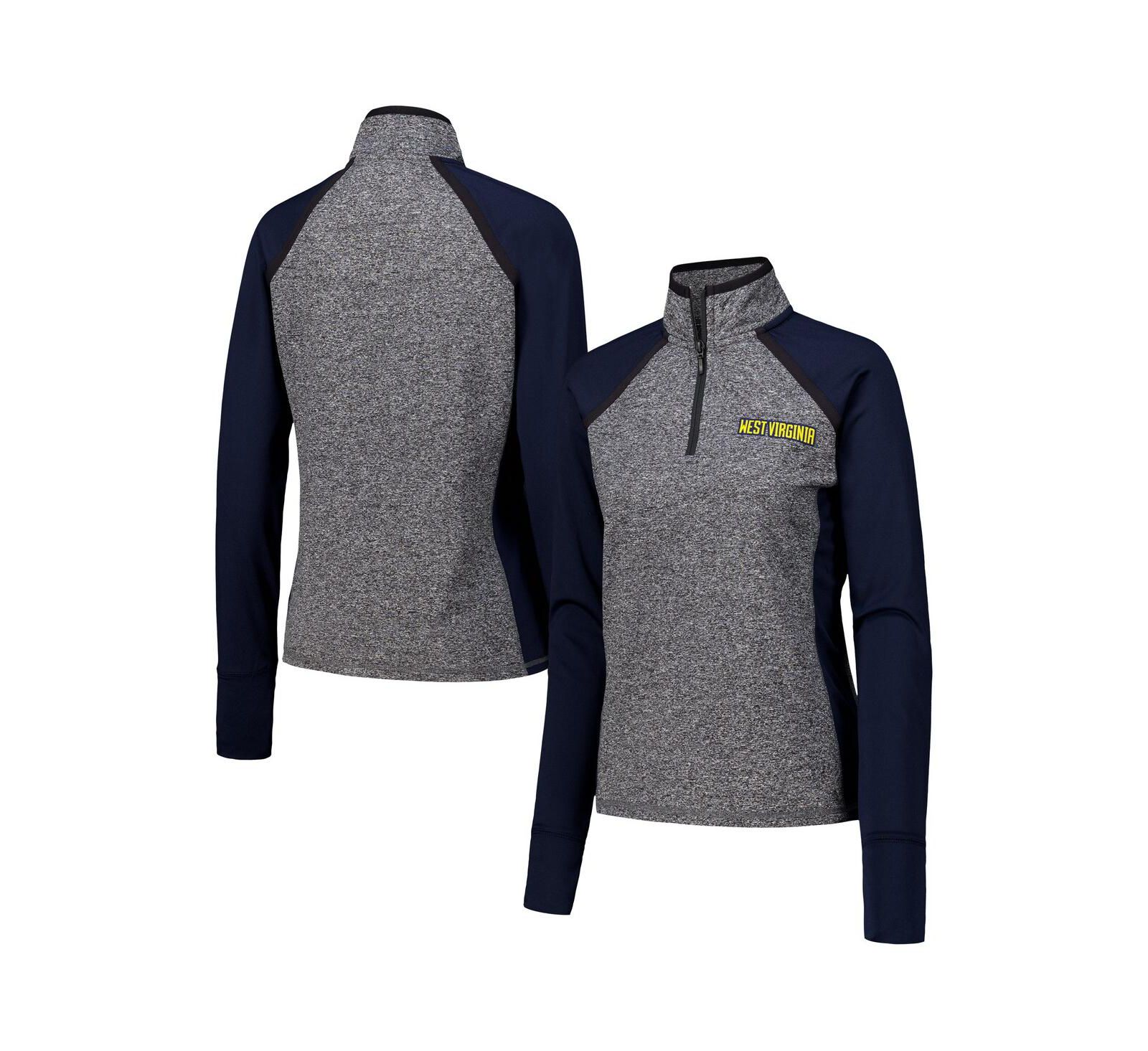 Camp David Женская куртка Raglan Quarter-Zip West Virginia Mountaineers Navy/Heather Gray