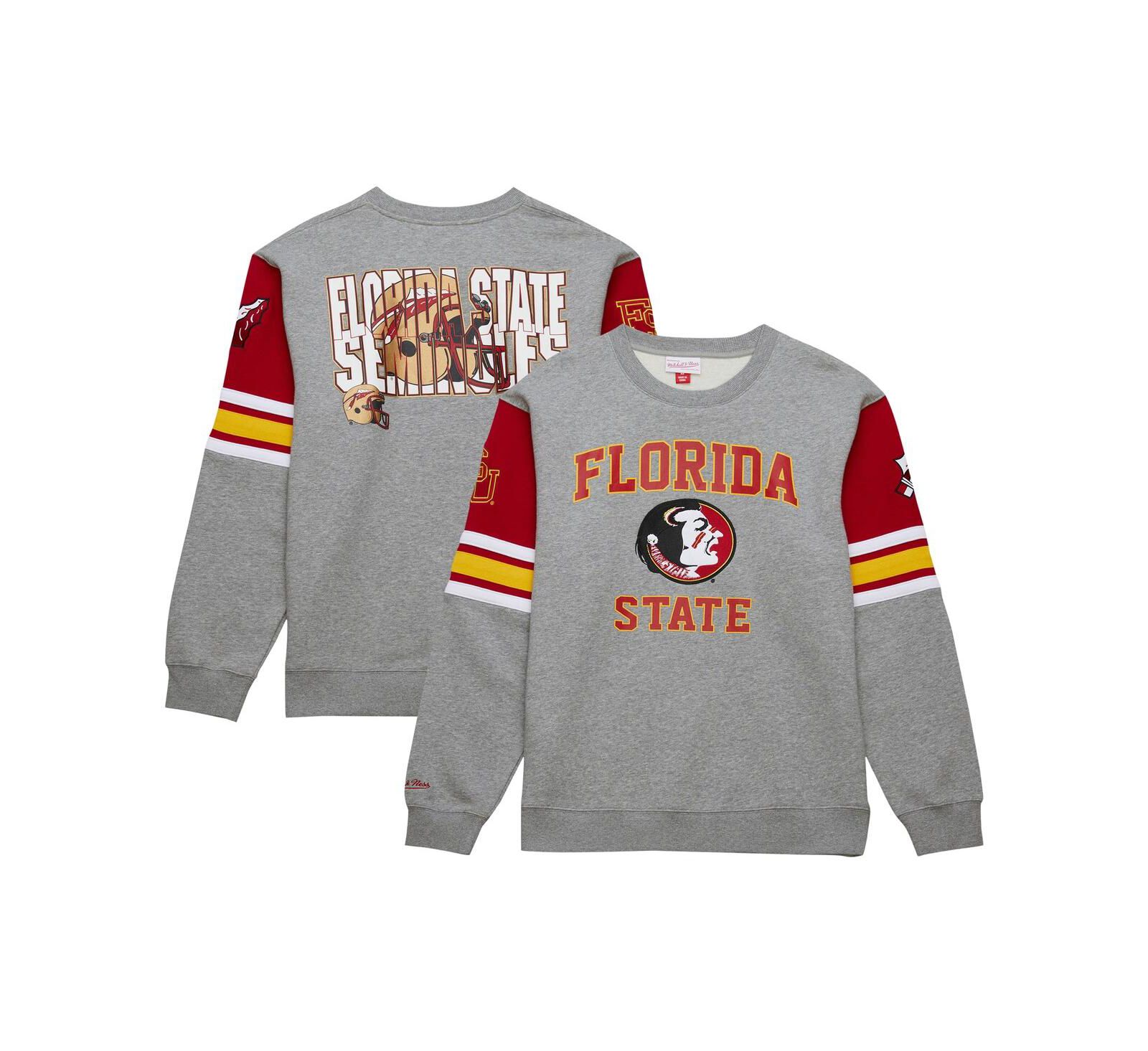Mitchell & Ness Men's Heather Gray Florida State Seminoles Throwback Allover 4.0 Pullover Sweatshirt