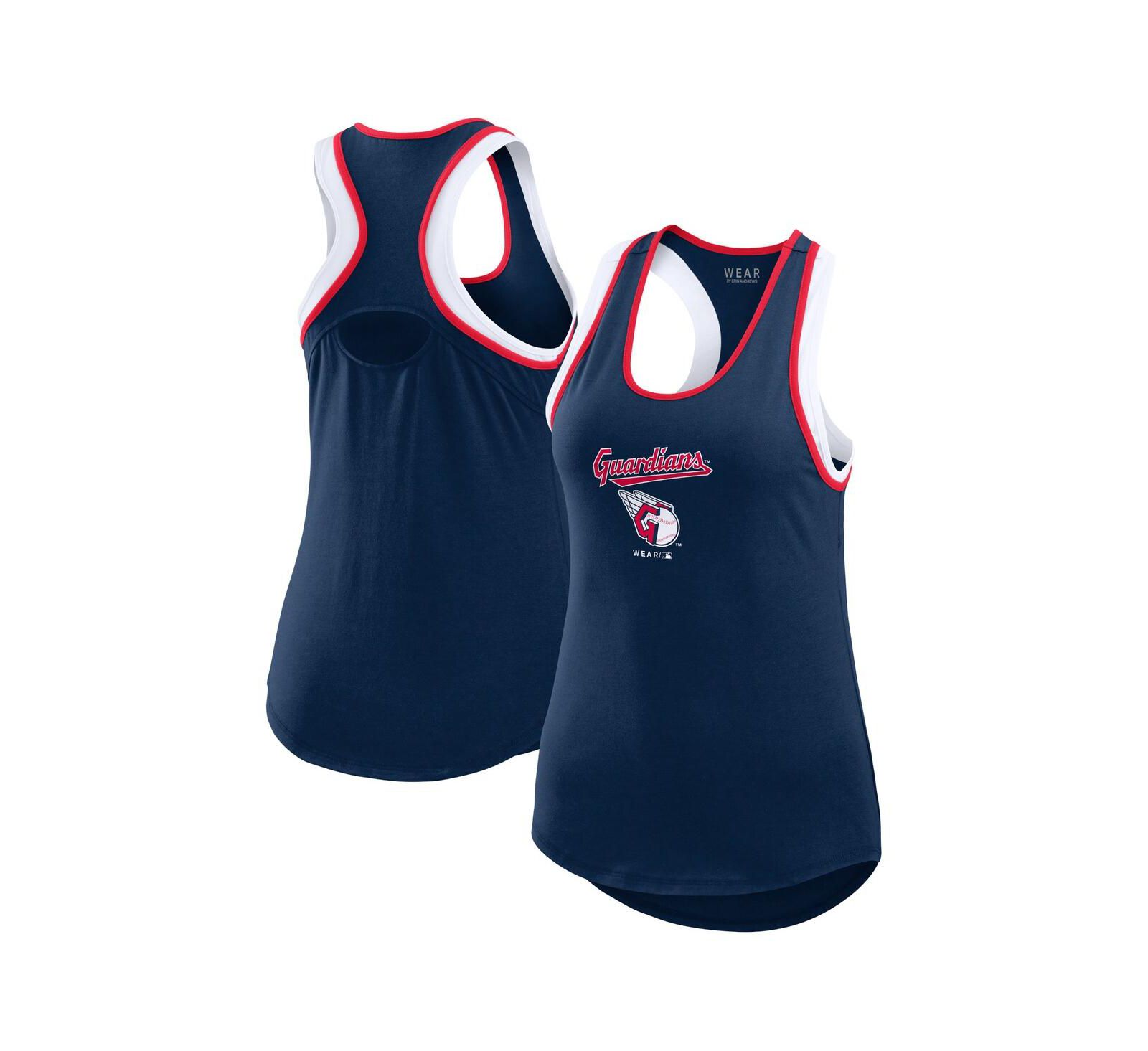 Женский майка WEAR by Erin Andrews Cleveland Guardians Colorblock Racerback Tank Top Navy