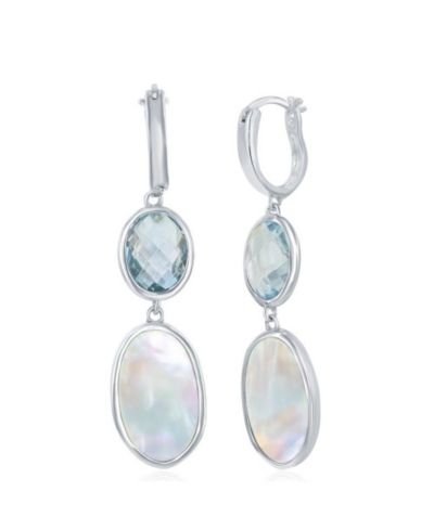 Simona Sterling Silver Oval Blue Topaz and Mother of Pearl Earrings