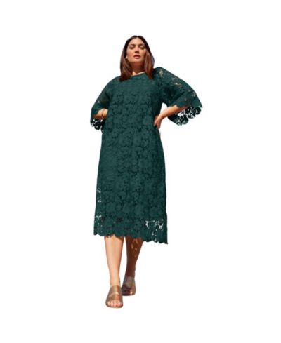 June & Vie Women's June and Vie Bell-Sleeve Lace Midi Dress