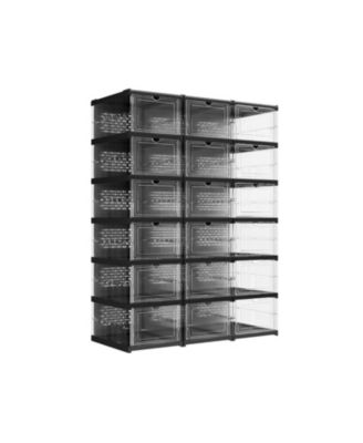 Pack of 18 Foldable Shoe Boxes with Clear Front for Easy Storage