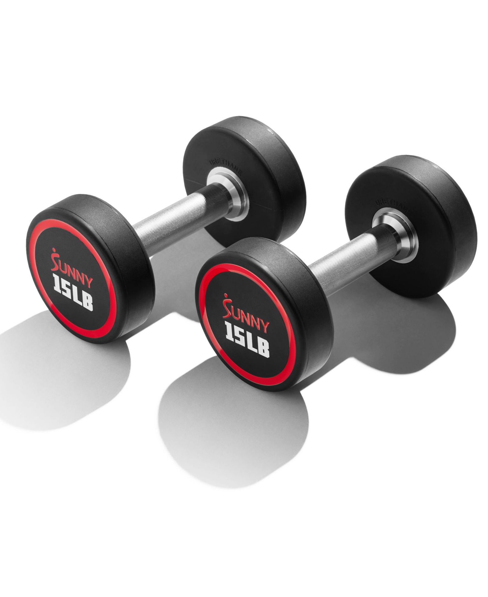Sunny Health & Fitness Signature Style Polyurethane Round Dumbbells, 15LBs (Pair)