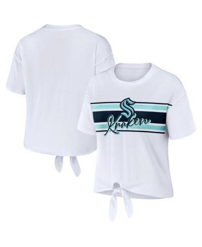 WEAR by Erin Andrews Women's White Seattle Kraken Front Knot T-Shirt