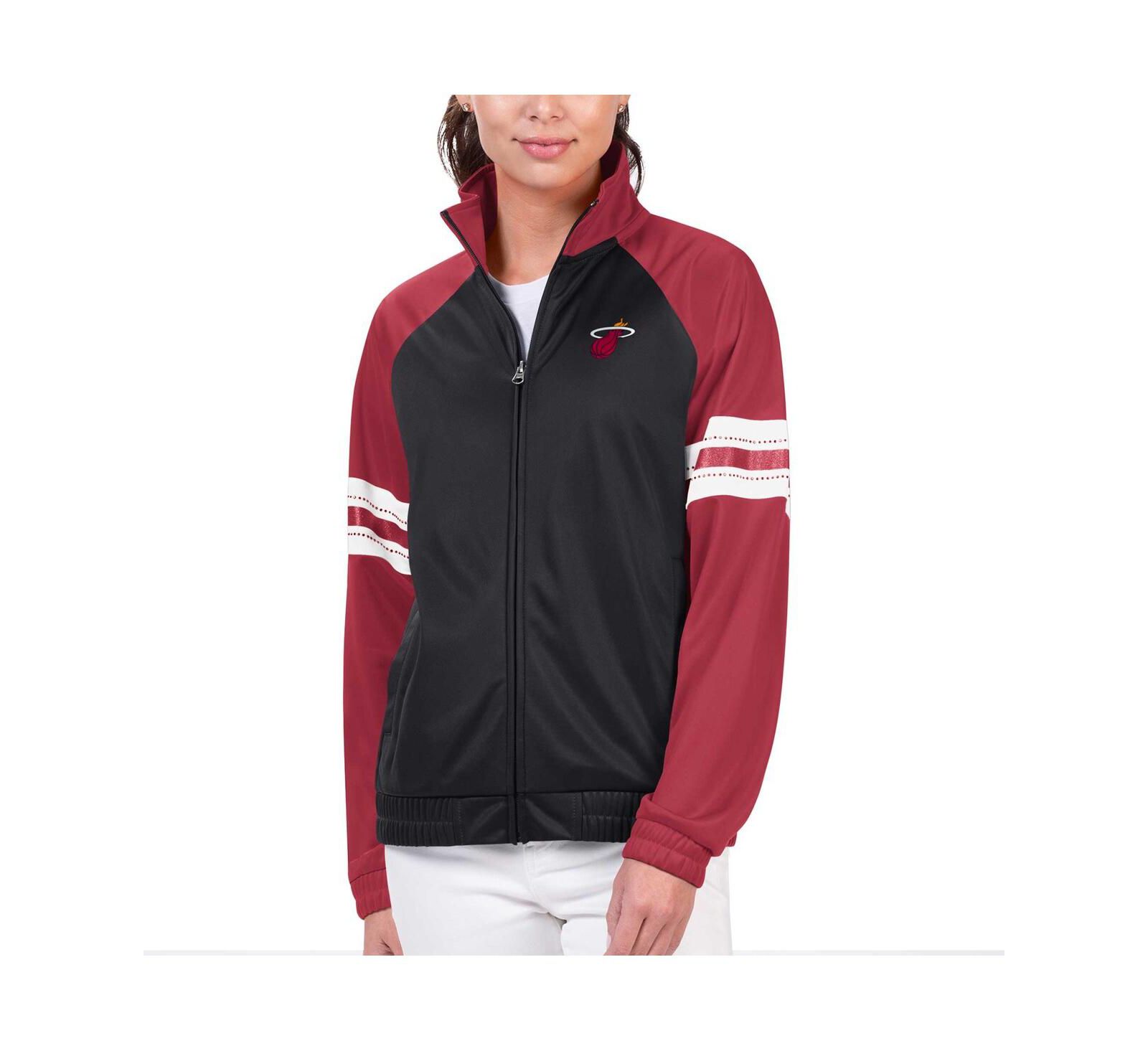 G-III 4Her by Carl Banks Women's Black Miami Heat Main Player Raglan Rhinestone Full-Zip Track Jacket