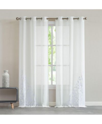 Natalie Linen Textured With 3D Velvet Scroll Design Light Filtering Window Panel Set, 76" W x 84" L