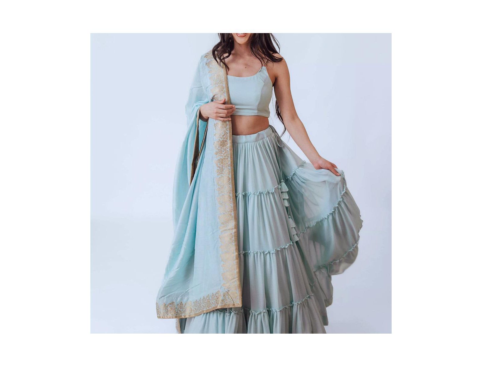 Женская юбка RAAS Shimmer Sky Blue Tiered с блузкой и дупаттой