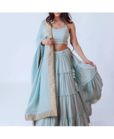 Женская юбка RAAS Shimmer Sky Blue Tiered с блузкой и дупаттой