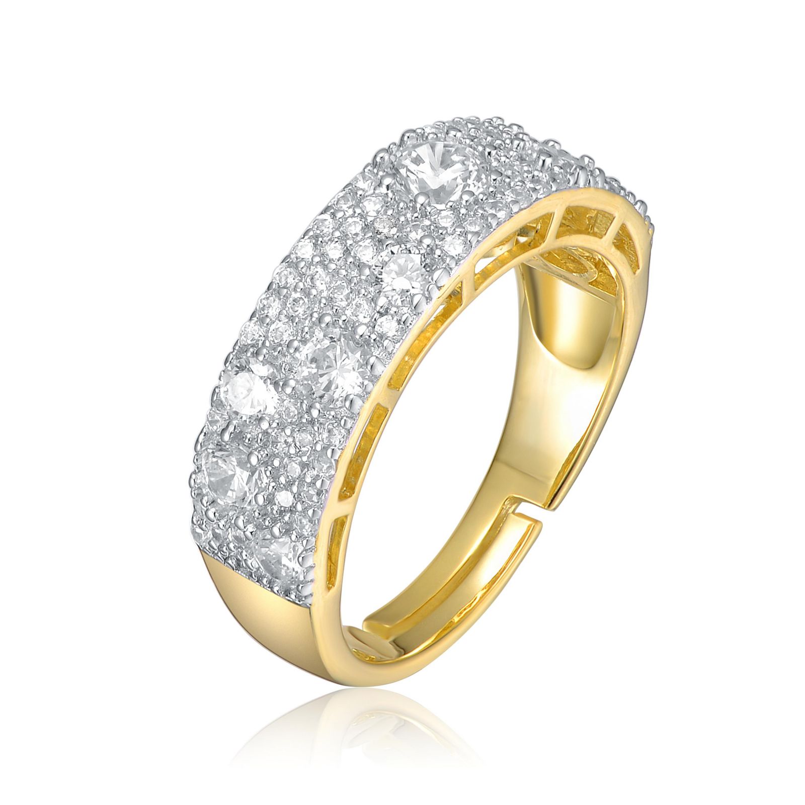 Genevive Brilliant 14K Gold Plated Multi-Dimensional CZ Pave Band Ring