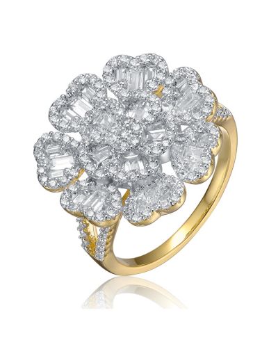 Genevive Dazzling Sterling Silver 14K Gold Plated CZ Petal Flower Ring